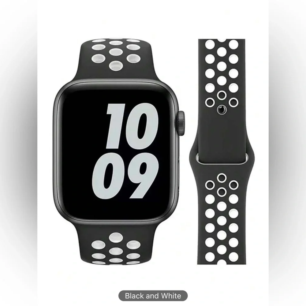 NWT! Apple Watch Hollow Out Sport Black White 42-49mm Band Only
